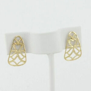 14k Yellow Gold Heart Bow Filigree Earrings Stud Post